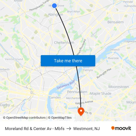 Moreland Rd & Center Av - Mbfs to Westmont, NJ map