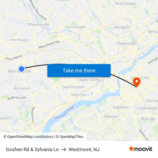 Goshen Rd & Sylvania Ln to Westmont, NJ map