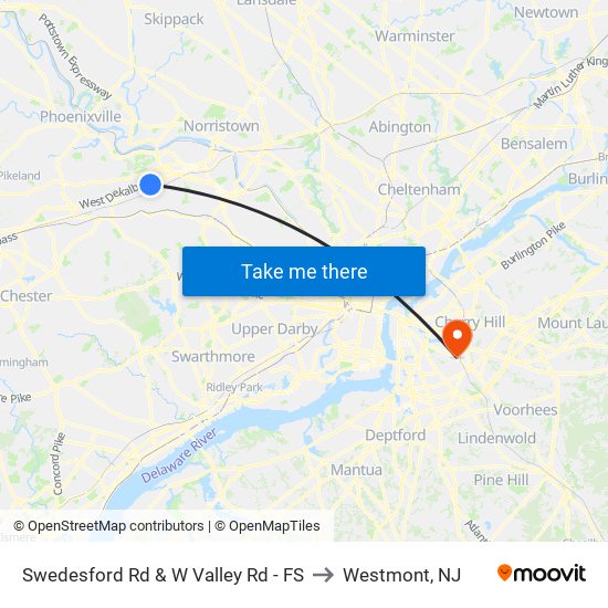 Swedesford Rd & W Valley Rd - FS to Westmont, NJ map