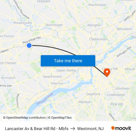 Lancaster Av & Bear Hill Rd - Mbfs to Westmont, NJ map