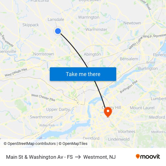 Main St & Washington Av - FS to Westmont, NJ map