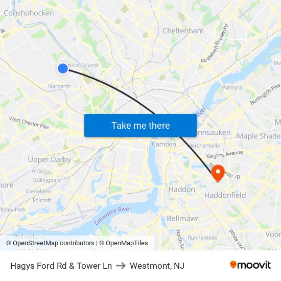 Hagys Ford Rd & Tower Ln to Westmont, NJ map