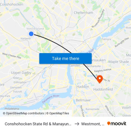Conshohocken State Rd & Manayunk Rd to Westmont, NJ map