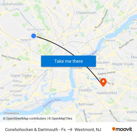 Conshohocken & Dartmouth - Fs to Westmont, NJ map