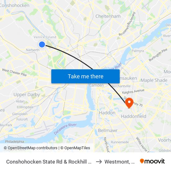 Conshohocken State Rd & Rockhill Rd to Westmont, NJ map