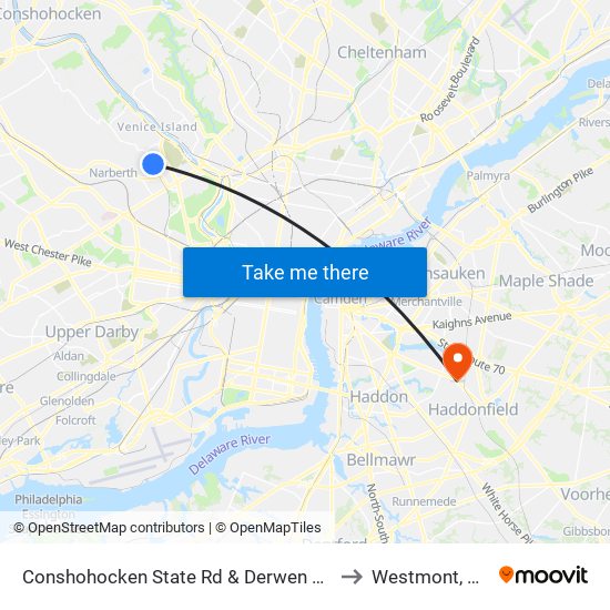 Conshohocken State Rd & Derwen Rd to Westmont, NJ map