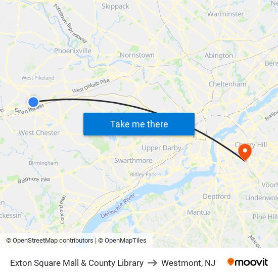 Exton Square Mall & County Library to Westmont, NJ map