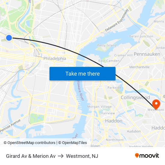 Girard Av & Merion Av to Westmont, NJ map