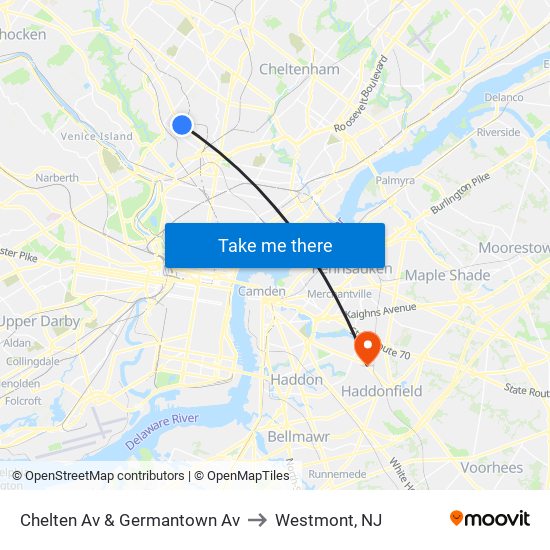 Chelten Av & Germantown Av to Westmont, NJ map