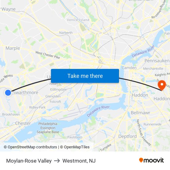 Moylan-Rose Valley to Westmont, NJ map