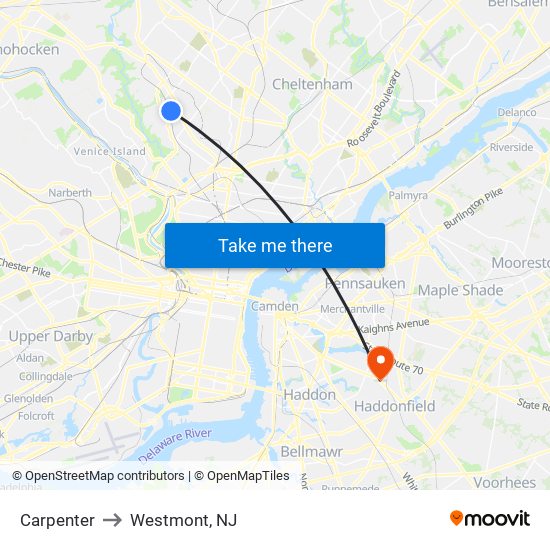 Carpenter to Westmont, NJ map