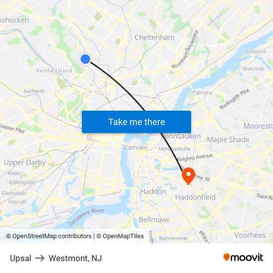 Upsal to Westmont, NJ map