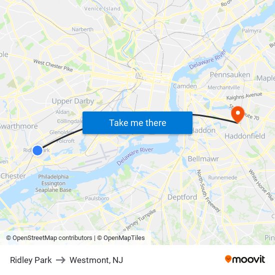 Ridley Park to Westmont, NJ map