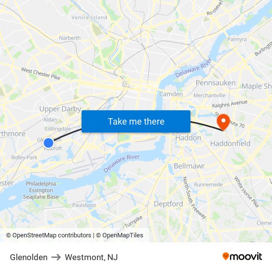 Glenolden to Westmont, NJ map