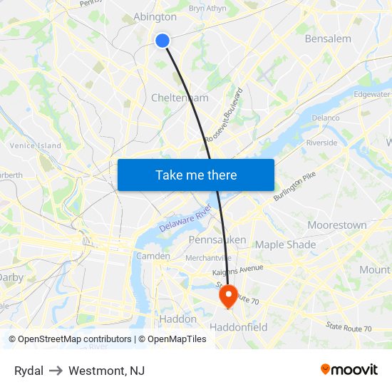 Rydal to Westmont, NJ map