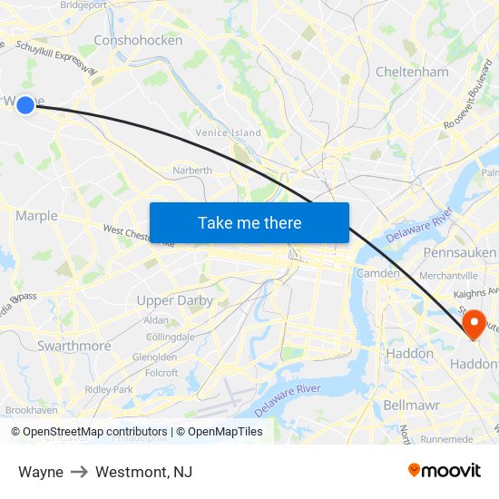 Wayne to Westmont, NJ map
