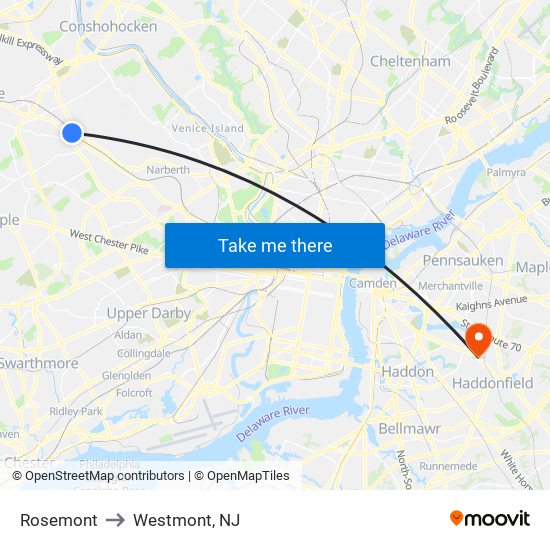 Rosemont to Westmont, NJ map