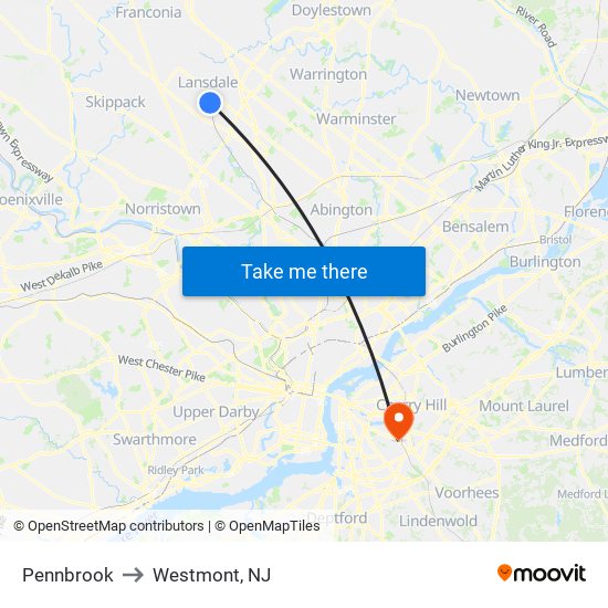 Pennbrook to Westmont, NJ map