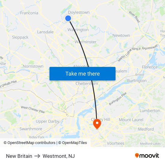 New Britain to Westmont, NJ map