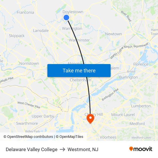 Delaware Valley College to Westmont, NJ map