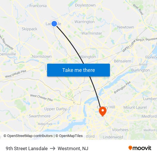 9th Street Lansdale to Westmont, NJ map