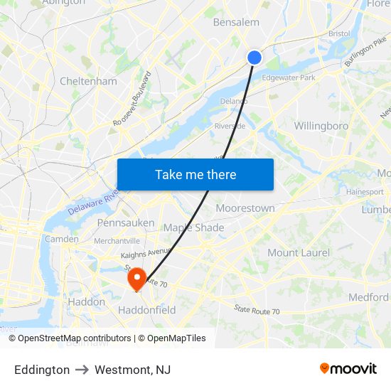 Eddington to Westmont, NJ map