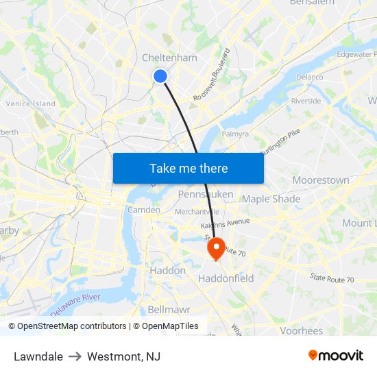 Lawndale to Westmont, NJ map