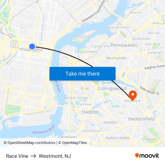 Race Vine to Westmont, NJ map