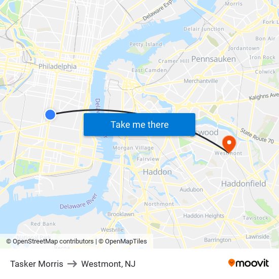Tasker Morris to Westmont, NJ map