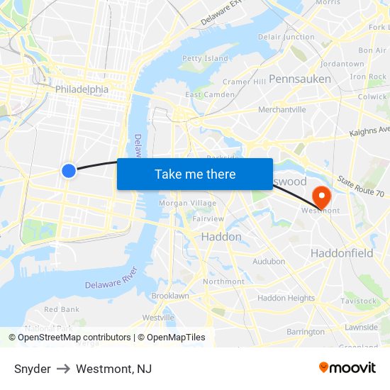 Snyder to Westmont, NJ map