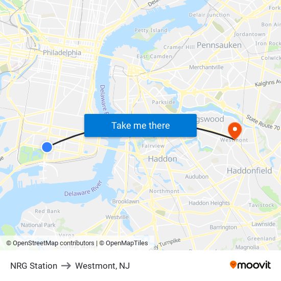 NRG Station to Westmont, NJ map