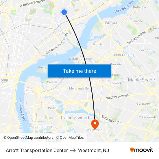 Arrott Transportation Center to Westmont, NJ map