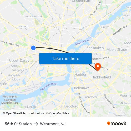 56th St Station to Westmont, NJ map