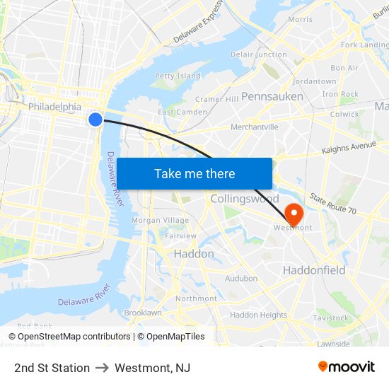 2nd St Station to Westmont, NJ map