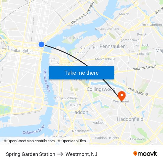 Spring Garden Station to Westmont, NJ map