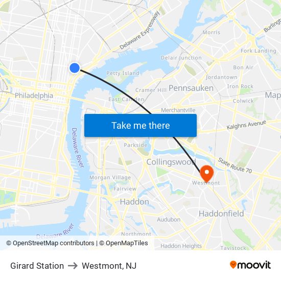 Girard Station to Westmont, NJ map