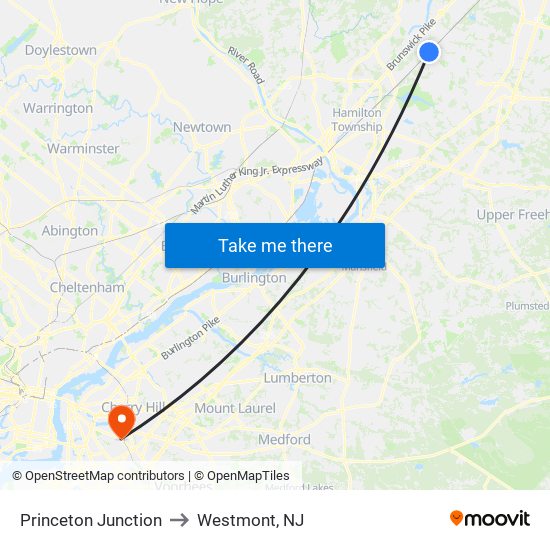 Princeton Junction to Westmont, NJ map