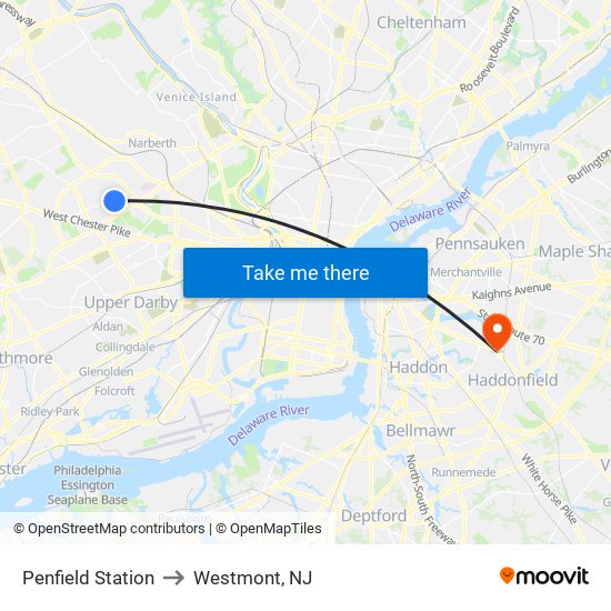 Penfield Station to Westmont, NJ map