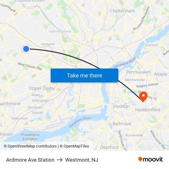Ardmore Ave Station to Westmont, NJ map