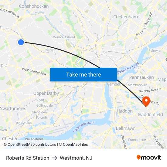 Roberts Rd Station to Westmont, NJ map