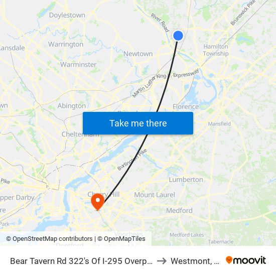 Bear Tavern Rd 322's Of I-295 Overpass to Westmont, NJ map