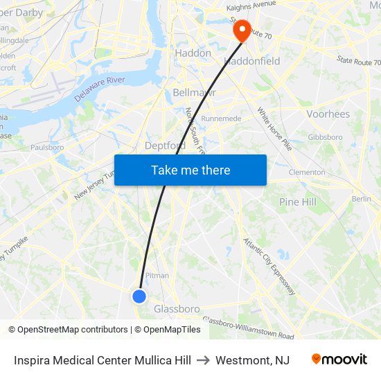 Inspira Medical Center Mullica Hill to Westmont, NJ map