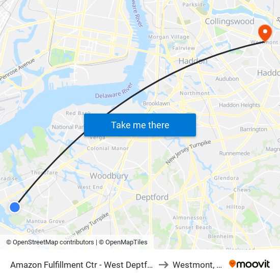 Amazon Fulfillment Ctr - West Deptford to Westmont, NJ map
