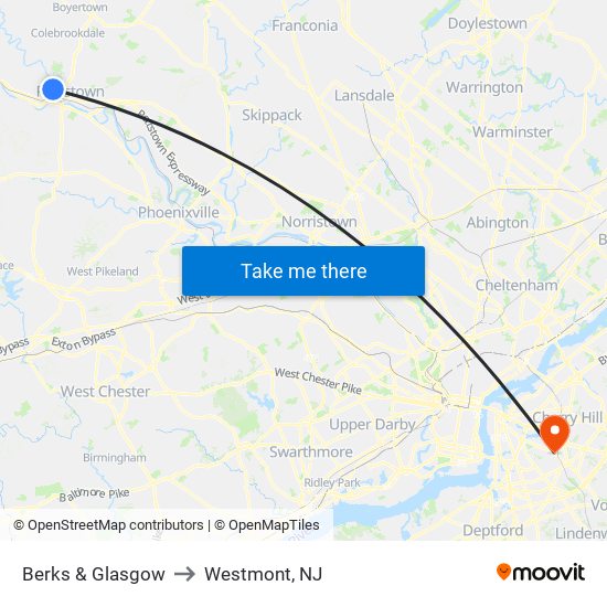 Berks & Glasgow to Westmont, NJ map