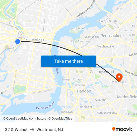 32 & Walnut to Westmont, NJ map
