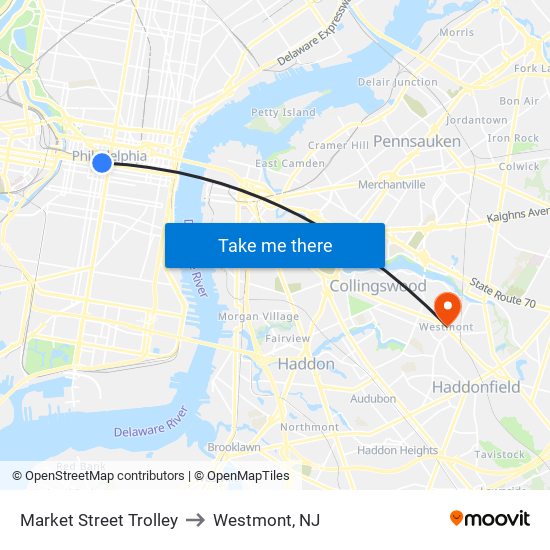 Market Street Trolley to Westmont, NJ map