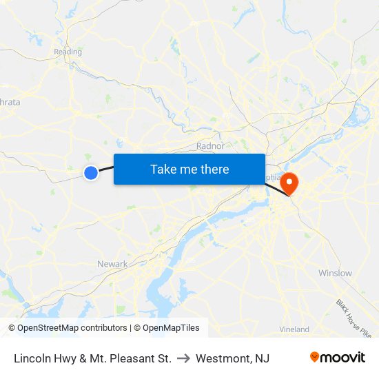 Lincoln Hwy & Mt. Pleasant St. to Westmont, NJ map
