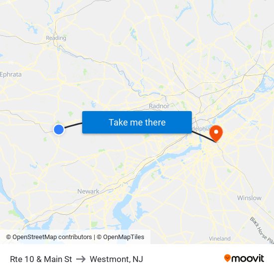 Rte 10 & Main St to Westmont, NJ map