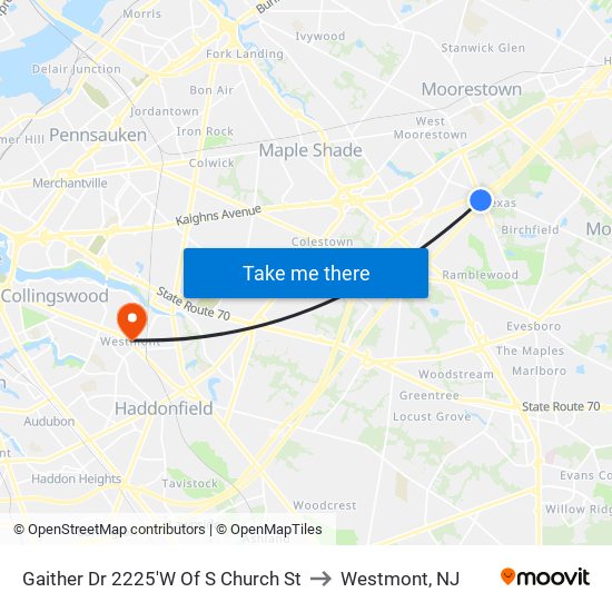 Gaither Dr 2225'W Of S Church St to Westmont, NJ map