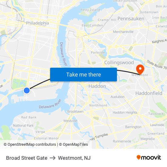 Broad Street Gate to Westmont, NJ map